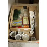 Small early glass bottles, stoneware paste pots etc.