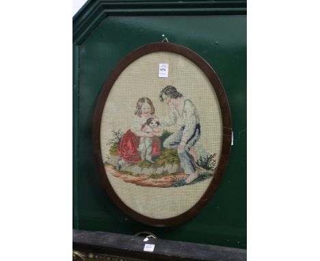 An oval tapestry picture.