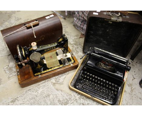 A sewing machine and a typewriter.