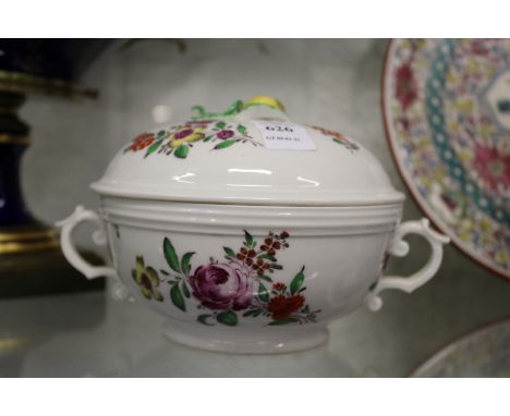 A Vienna porcelain floral decorated twin handled bowl and cover.