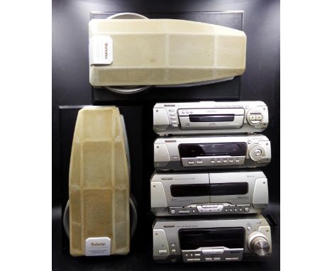 Technics four piece stacking stereo system to include Disc changer, Cassette Deck, Sound Processor and Tuner/Amplifier with t