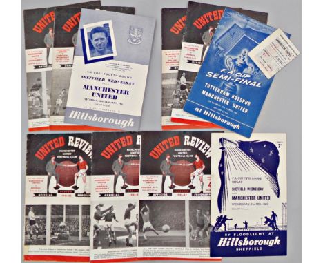Manchester United 1960/61 FA Cup programmes to include Middlesbrough home, Sheffield United Away/home, 61/62 FA Cup Bolton Wa