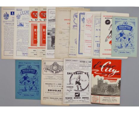 1950s Swindon Town away programmes 52/53 Brighton Hove Albion, Leyton Orient, Eat Fife, 54/55 Millwall, Salisbury, Brentford,