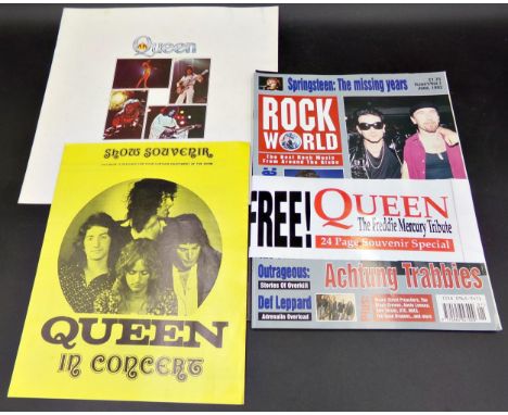 Rare 1973-74 Queen In Concert 'yellow' tour programme, 1977 tour programme x 2 with ticket for the Bristol Hippodrome and Roc