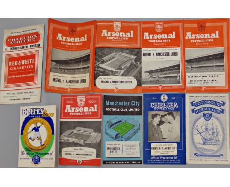 1949-1958 Manchester United away football programmes to include 1950 v Chelsea (FA Cup), 1951 Birmingham City, 1952 Arsenal 1