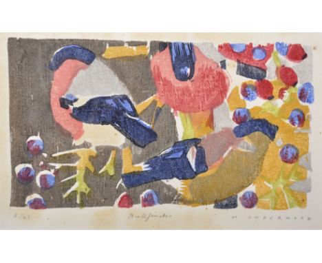 Natt Underwood (20th-21st Century) British. "Bullfinches", Woodblock Print, Signed, Inscribed and Numbered 3/25 in Pencil, 6.