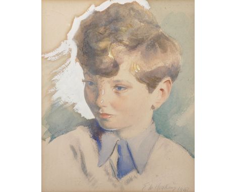 Edith Mary Hoskins (Longstaff) (20th Century) British. Portrait of William Richard Rupert Butler, Watercolour, Signed and Dat