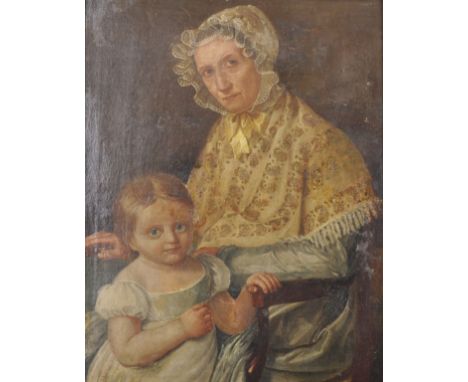 Late 19th Century English School. Portrait of a Lady with a Young Child, Oil on Canvas, 16.5" x 13".