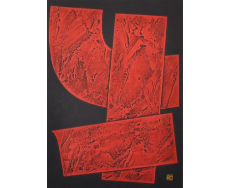 Haku Maki (1924-2000) Japanese. "Work", An Abstract, Wood and Cement Block Print, Signed and Inscribed in Pencil, and Numbere
