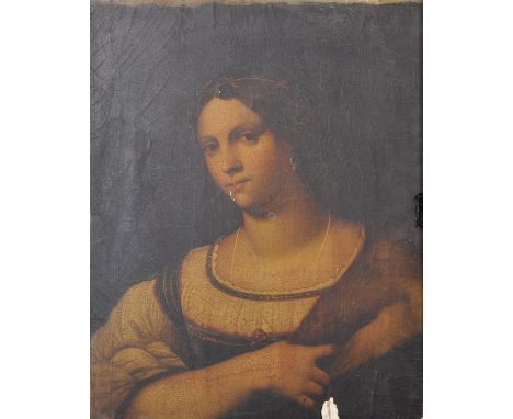 After Sebastiano del Piombo (c1485-1547) Italian. Portrait of a Lady, Oil on Panel, 14.5" x 11.25".