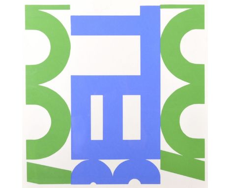 20th Century English School. Blue and Green Lines and Circles, Print, Unframed, 20" x 20".
