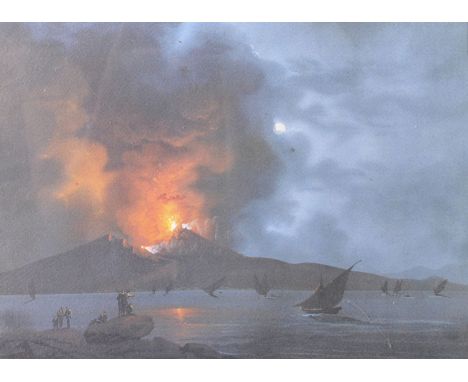 20th Century Italian School. "Eruzione Del 1834", Print, 10.5" x 14", together with another print of The Bay of Naples, 12.5"