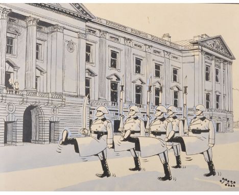 Raymond Jackson 'JAK' (1927-1997) British. "I'm a little bit worried about the Palace Guard as well, Philip", Ink and Blue on