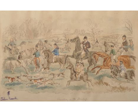 After John Leech (1817-1864) British. "Hunting in the Holidays", Coloured Print, 12" x 17.75".