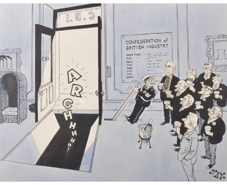 Raymond Jackson 'JAK' (1927-1997) British. ""I'm afraid you still have Mr Wedgwood Benn for lunch, sir - I do believe that wa