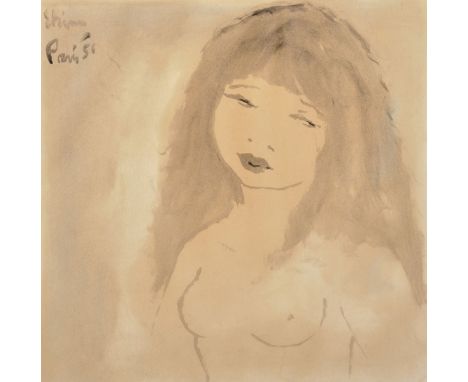 Circle of Tsuguharu Foujita (1886-1968) Japanese. Bust Portrait of a Naked Lady, Mixed Media, Indistinctly Signed and Dated '