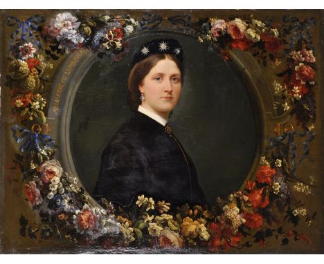 18th Century Italian School and Early 19th Century English School. A Garland of Flowers surrounding a circular niche with an 