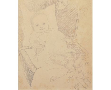 20th Century German School. Portrait of 'Catherine Harris, at five months, June 1920', Pencil, Signed and Inscribed, 8" x 6.5
