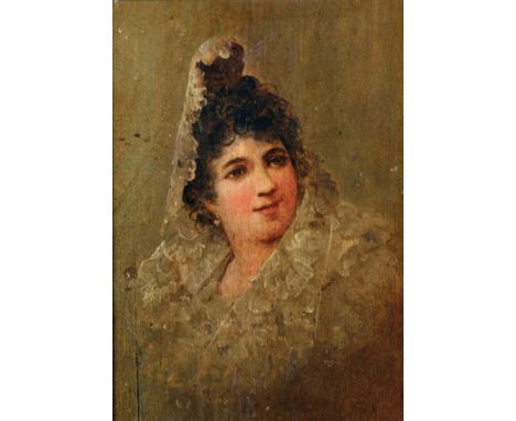 19th Century Spanish School. Portrait of a Lady wearing a Mantilla, Oil on Panel, 7" x 5", and the companion piece, a pair (2