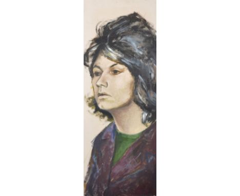 20th Century English School. Portrait of a Lady, Wearing a Mauve Jacket and Green Shirt, Oil on Canvas, 36" x 14".