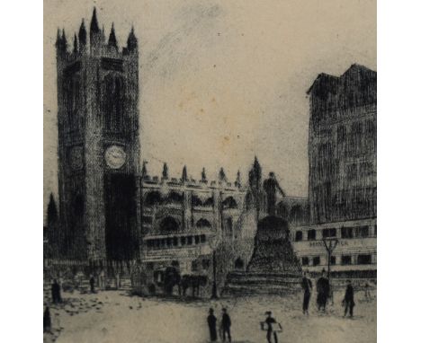 After Walter Edwin Law (1865-1942, British), monochrome etchings, Seven etchings of architectural subject matter, including O