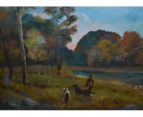 19th/20th Century School, oil on canvas, A hunting and gundog scene, signed 'Rouda' indistinctly to the lower right, measurin