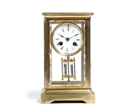 A late 19th century French  four glass mantel clock, the eight day twin barrel movement striking the hours and half-hours on 