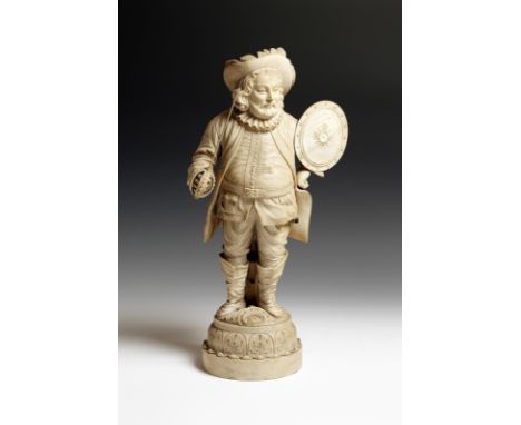 λ  A large carved ivory figure of James Quin as Sir John Falstaff, the corpulent knight holding a sword and a shield, with a 