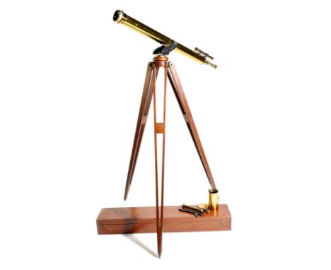 A brass cased 'Advanced Starboy' astronomical telescope by Broadhurst Clarkson & Co., the 3in lense with a two draw eyepiece,