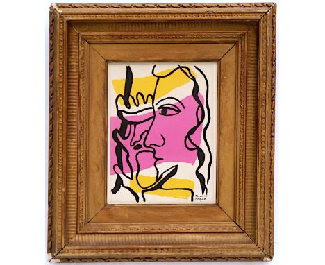FERNAND LEGER 'Profile', original lithograph, signed in the plate, printed by Mourlot, 21cm x 16cm, in a vintage French frame