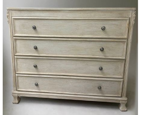 COMMODE, French style traditionally grey painted with four long drawers, 105cm x 41cm x 89cm H. 