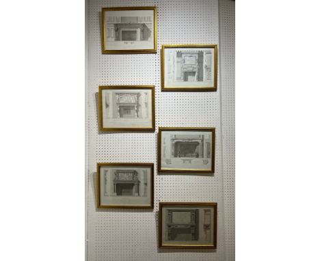 ARCHITECTURAL FIREPLACE ENGRAVINGS, a set of six, depicting French fireplaces, 39cm x 31cm, gilt framed and glazed. (6) 