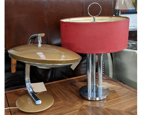 ATTRIBUTED TO FASE DESK LAMP, 42cm H, mid 20th century Spanish and another table lamp 56cm H with a red shade. (2) 