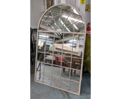 ARCHITECTURAL WALL MIRROR, arched top, aged white painted finish, 100cm x 161cm. 