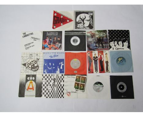 A collection of New Wave, Mod and Ska 7" singles including The Lambrettas, Merton Parkas, The Questions, The Step, The Planet
