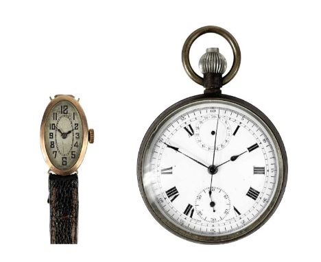 A G.P.O. General Post Office gun metal case chronograph pocket watch. With 41mm white enamel dial and two subsidiary dials, u