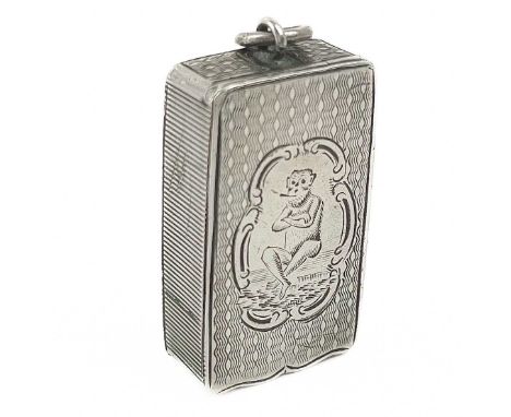 A Victorian silver vesta cum cheroot cutter case fob by Frederick Marson. The engine turned case with oval scroll cartouche e