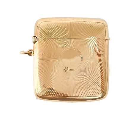 A fine George V 9ct gold fob vesta case by Horton & Allday. With radiant engine turned decoration, Birmingham 1919, 5 x 4.5cm