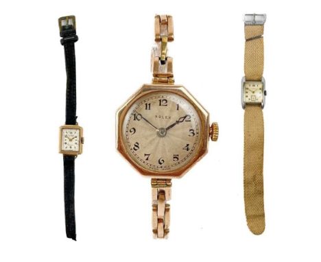 Rolex - A Rolex 1920's 9ct lady's manual wind wristwatch. The 21mm signed silvered dial with Arabic numerals and minute track