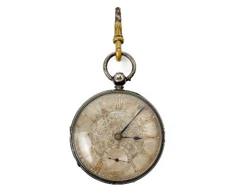 A silver cased key wind fusee lever pocket watch. The 41mm silvered engraved dial with gilt applied Roman numerals and subsid