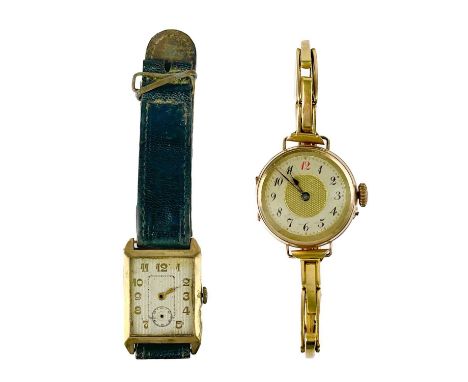 A 1920s Art Deco 9ct cased gentleman's manual wind wristwatch and a lady's 9ct bracelet wristwatch. The gent's watch hallmark