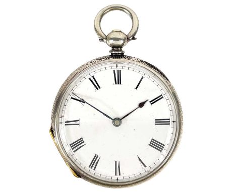 A Swiss silver cased open face pocket watch with cylinder movement. The unsigned movement with three arm balance, the inner c
