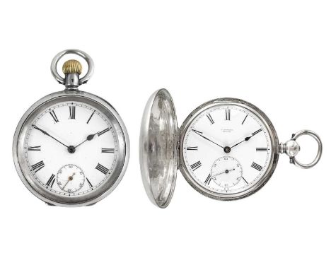 Two Swiss silver cased lever pocket watches. One is a key wind full hunter, the 40mm white enamel dial signed G. Guinard GENE