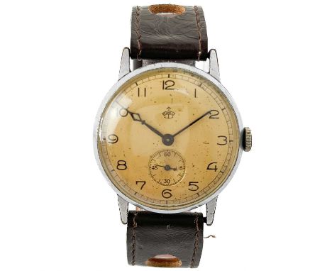 A Thiel German military stainless steel gentleman's manual wind wristwatch. The 31mm signed champagne dial with black Arabic 