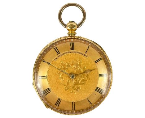 An 18ct gold-cased lady's key wind fob pocket watch. The 34mm engine turned gilt dial signed T. W. TAYLOR &amp; SON SITTINGBO
