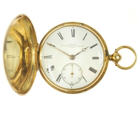 A Victorian 18ct gold cased full hunter fusee lever pocket watch by French, Royal Exchange London. The movement inscribed Fre