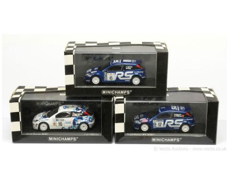 Minichamps (1/43 Scale) - a group of Ford Focus Rally Cars (1) "Valvoline" white, blue, race number 16 (Ltd 1008); (2) "RS" b
