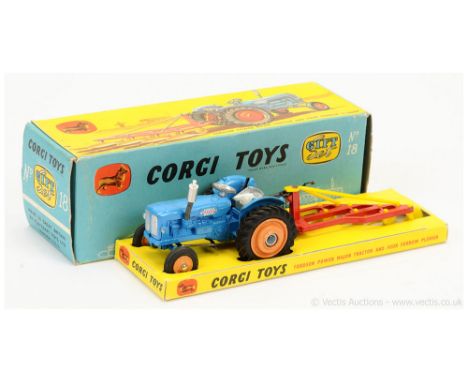 Corgi GS18 Gift Set to include; Fordson Power Major Tractor - blue, dull orange plastic hubs, with red &amp; yellow Four Furr
