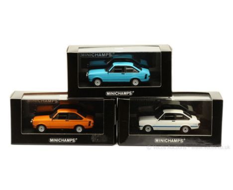 Minichamps (1/43 Scale) Ford Escort (Mark 2) group to include (1) RS1800 white, blue stripes, black interior (Ltd 1728); (2) 