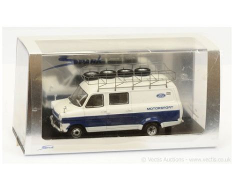 Spark (Minimax) 1/43 Scale S0292 Ford Transit 1979 "Ford Motorsport" - white, blue with 4 x spare tyres - Mint including rigi